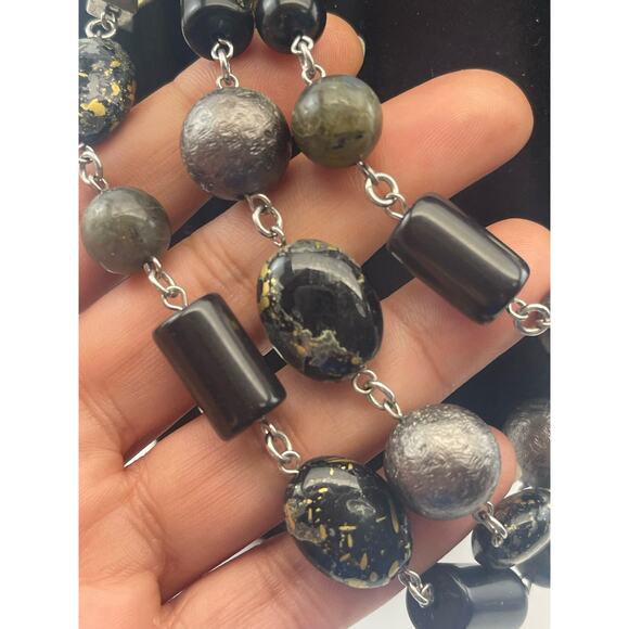 J Jill Multi Strand Beaded Black Gray Stone Chain Necklace B8 - Picture 6 of 10